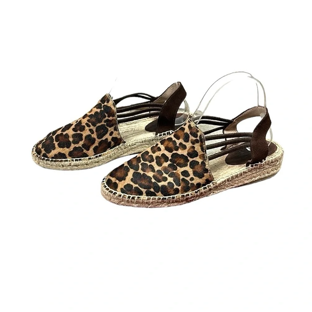 Picon Leopard Print Calf Hair Slip On Espadrille Sandals Size 7.5